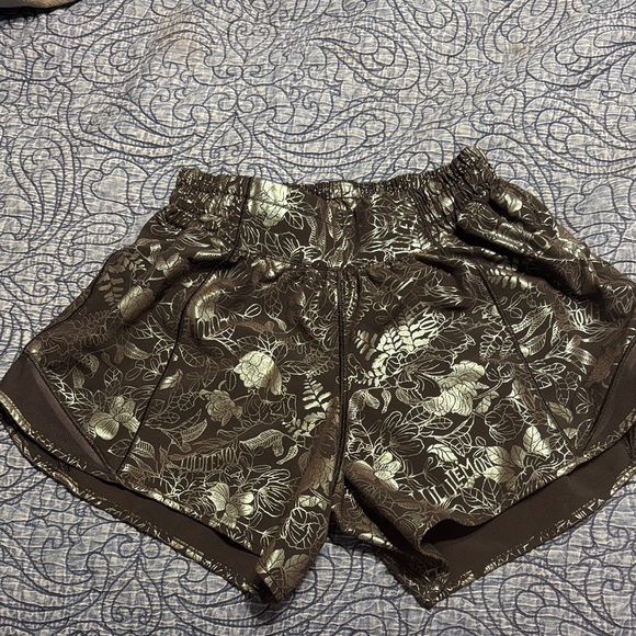 lululemon athletica Pants - lululemon athletica metallic green Floral Athletic Shorts